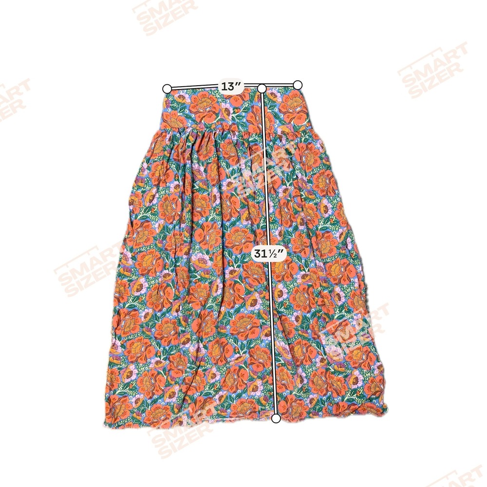 Natural Life Floral Midi Skirt M Blue Orange Smocked Waist Slit Boho Cottagecore - Picture 8 of 8